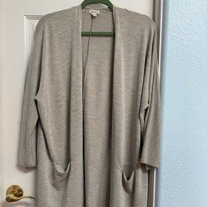 White and Gray Pinstripe Open Light Sweater